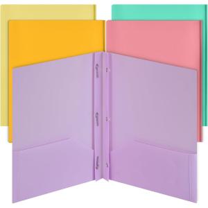 imageMr Pen Plastic Folders with Pockets and Prongs 5 Pack Letter Size Green Shades Flexible Plastic Folders with ProngsMacaron Colors