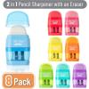imageMr Pen Pencil Sharpener ampamp Eraser 8 Pack Bright Colors 2 Sharpening Holes Handheld Pencil SharpenerBright Colors