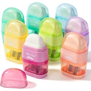 imageMr Pen Pencil Sharpener ampamp Eraser 8 Pack Bright Colors 2 Sharpening Holes Handheld Pencil SharpenerPastel Colors