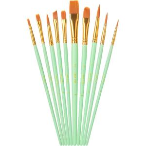 imageMr Pen Artist Paint Brushes for Acrylic Painting 10 pcs Berry Bloom Ergonomic Wooden Handle Synthetic Bristles in Different Sizes ampamp Shapes Watercolor BrushesMint Whisper