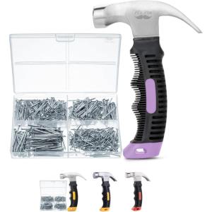 imageMr Pen Nail Assortment Kit and 8oz Small Hammer for Picture Hanging Purple Hammer 600 pcs Small Nails for Hanging PicturesPurple With Nails