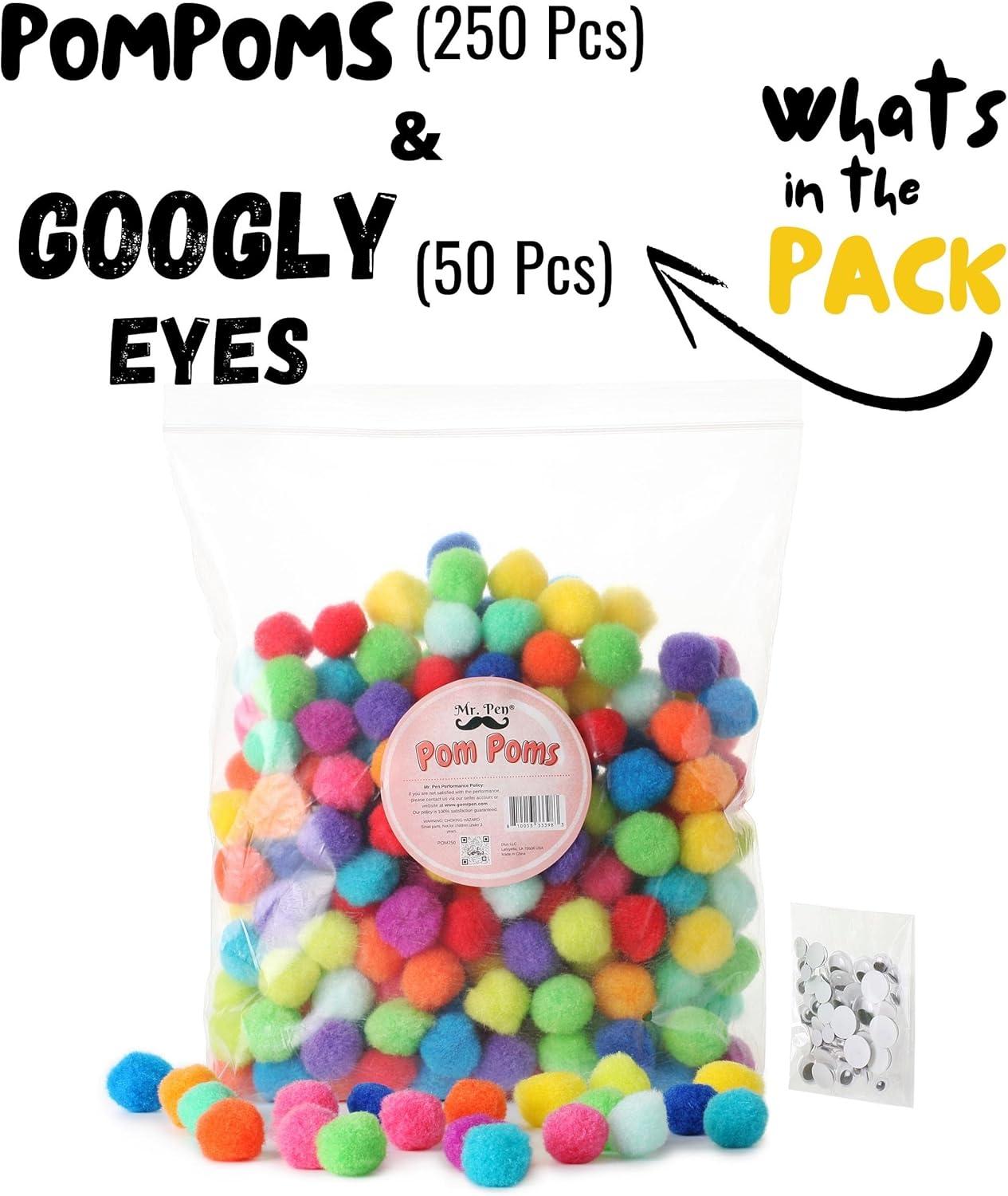 imageMr Pen  250 1 Inch Multicolor Faux Fur Pom Poms ampamp 50 Googly Eyes Craft Pom Poms for DIY Christmas Decor