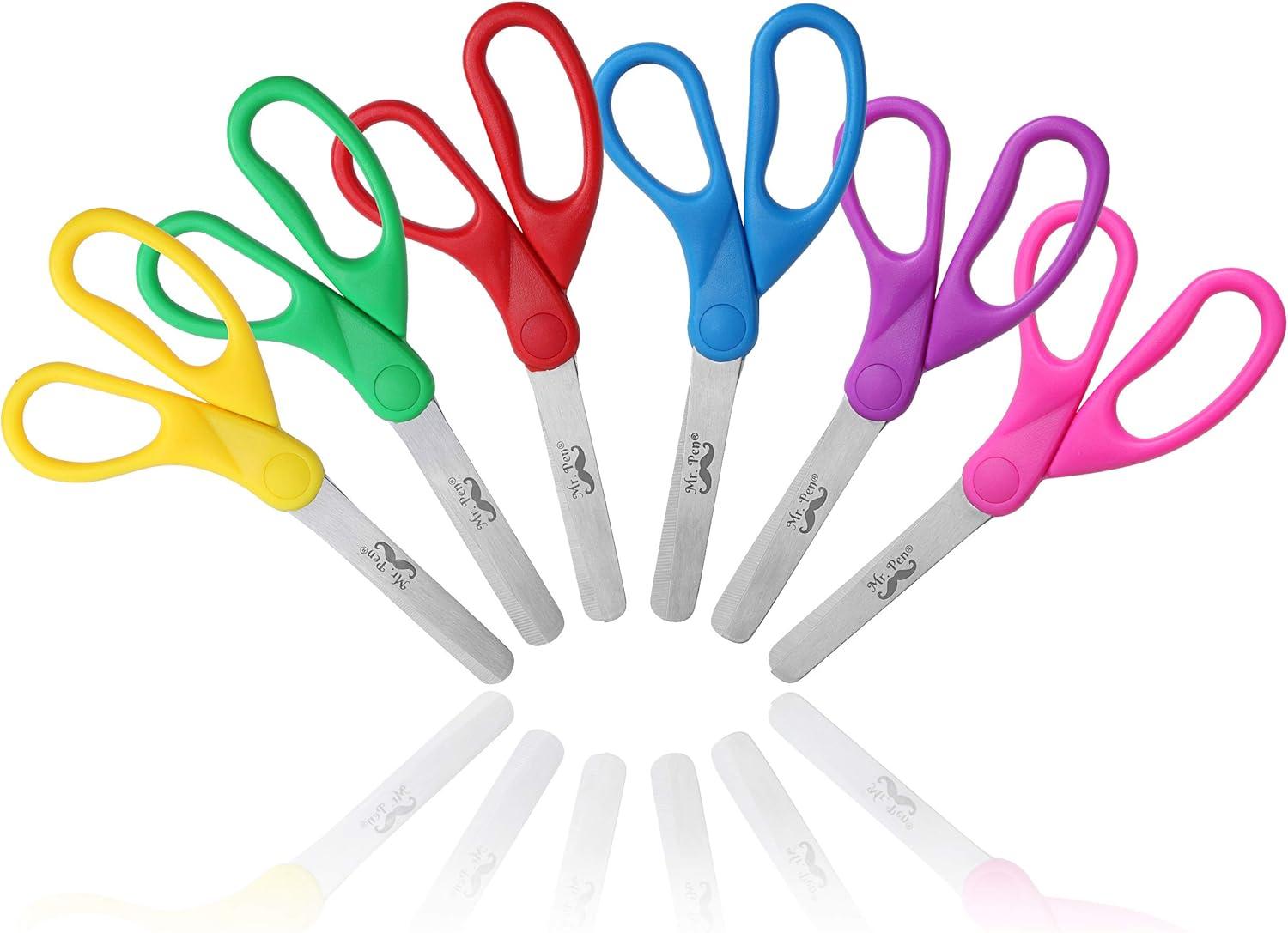 imageMr Pen Kids Scissors Bulk 5 Inch 24 Pack Bright Color Stainless Steel Blunt Tip ampamp Ergonomic Plastic HandleAssorted Colors