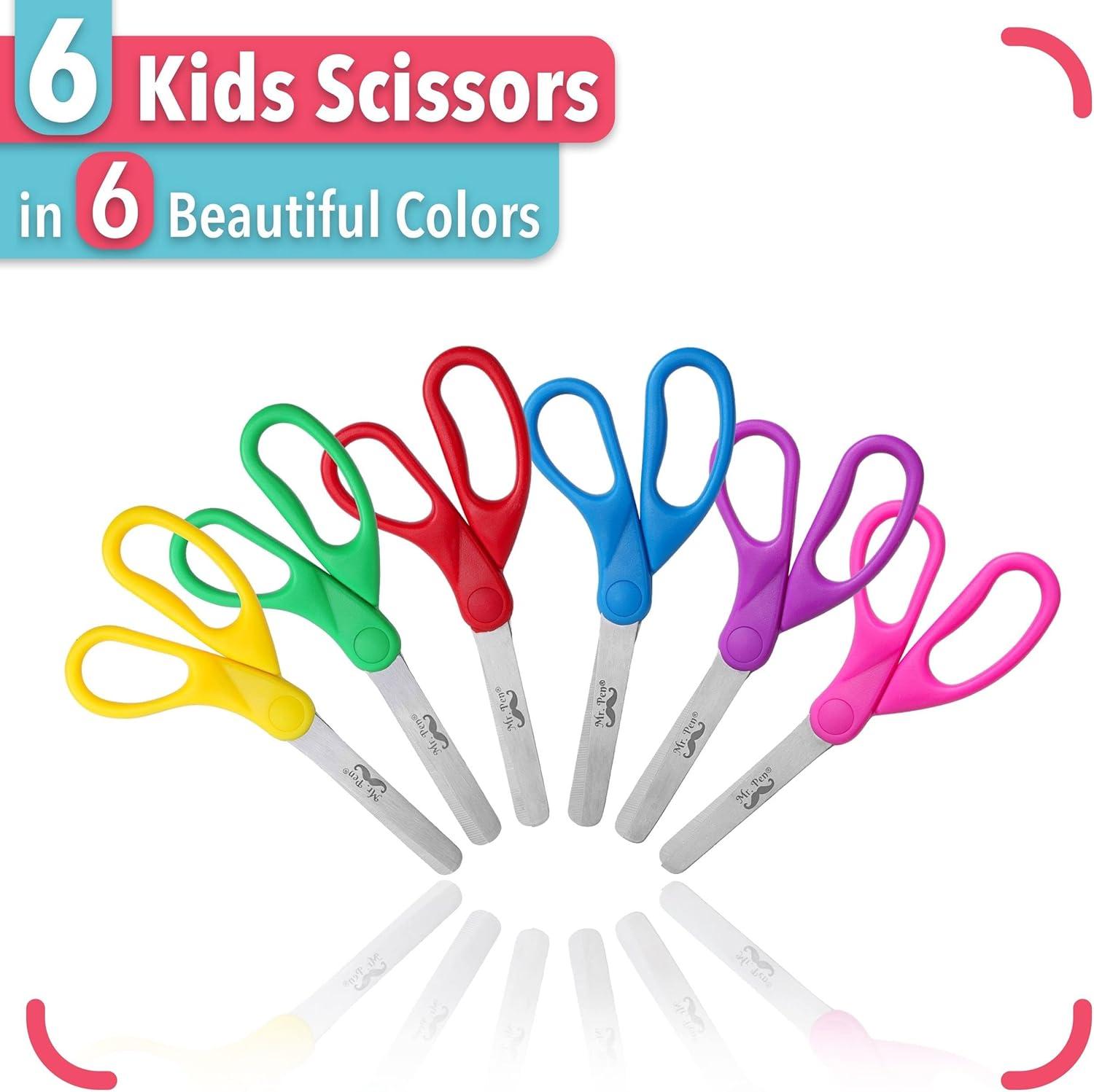 imageMr Pen Kids Scissors Bulk 5 Inch 24 Pack Bright Color Stainless Steel Blunt Tip ampamp Ergonomic Plastic HandleAssorted Colors