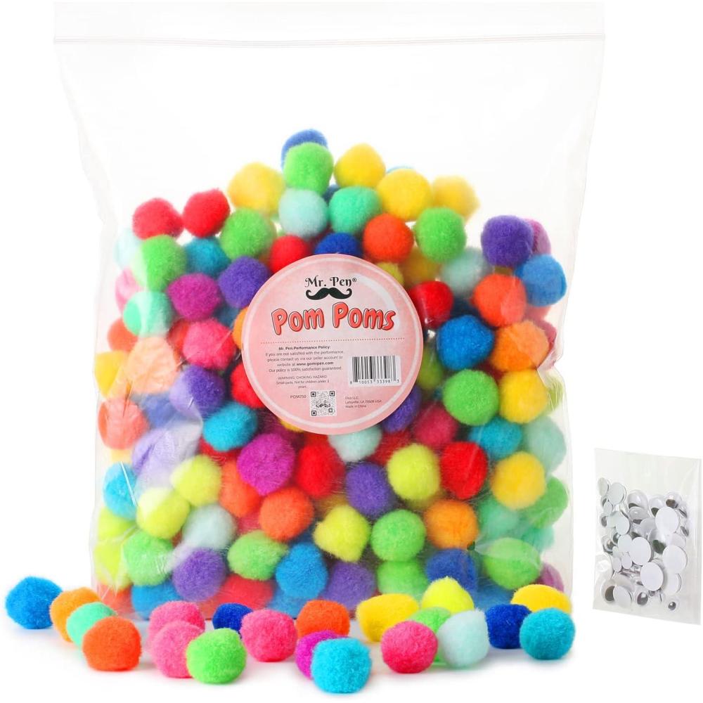 imageMr Pen  250 1 Inch Multicolor Faux Fur Pom Poms ampamp 50 Googly Eyes Craft Pom Poms for DIY Christmas Decor