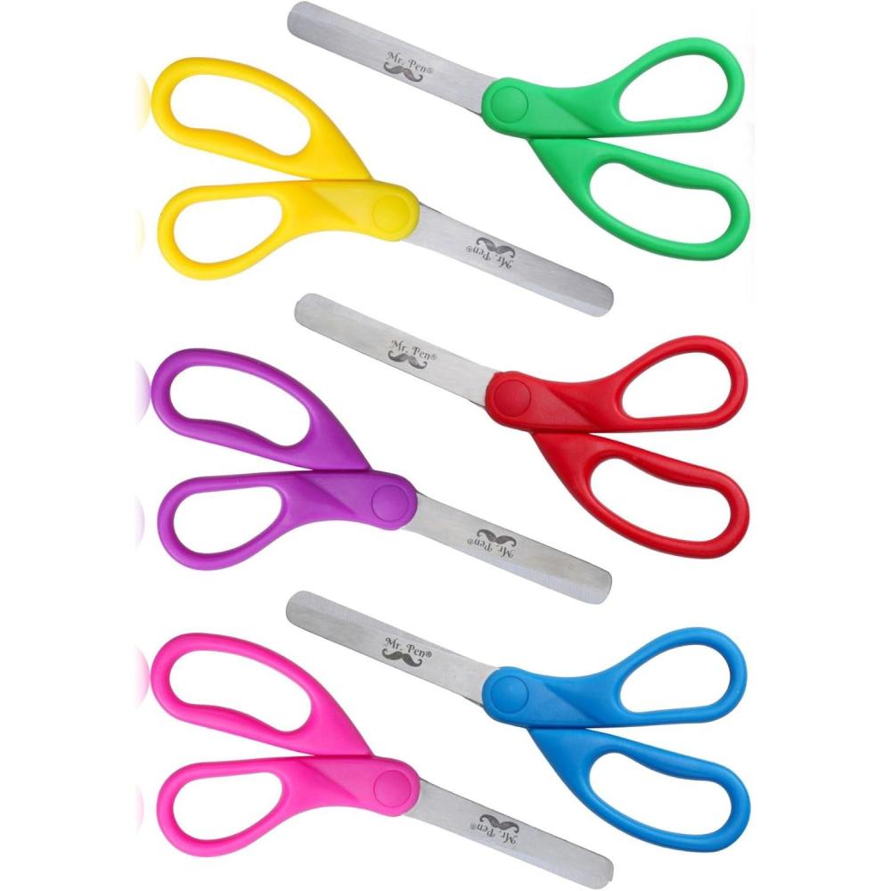 imageMr Pen Kids Scissors Bulk 5 Inch 24 Pack Bright Color Stainless Steel Blunt Tip ampamp Ergonomic Plastic HandleAssorted Colors
