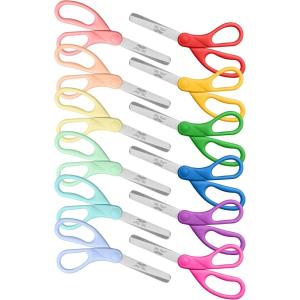 imageMr Pen Kids Scissors Bulk 5 Inch 24 Pack Bright Color Stainless Steel Blunt Tip ampamp Ergonomic Plastic HandleRainbow Hues