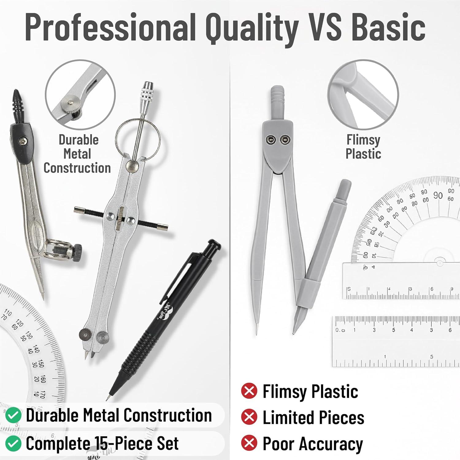 imageMr Pen Geometry Set 15 pcs Light Blue 6 Inch Swing Arm Protractor Divider Set Squares Ruler Compasses and ProtractorClassic Slate