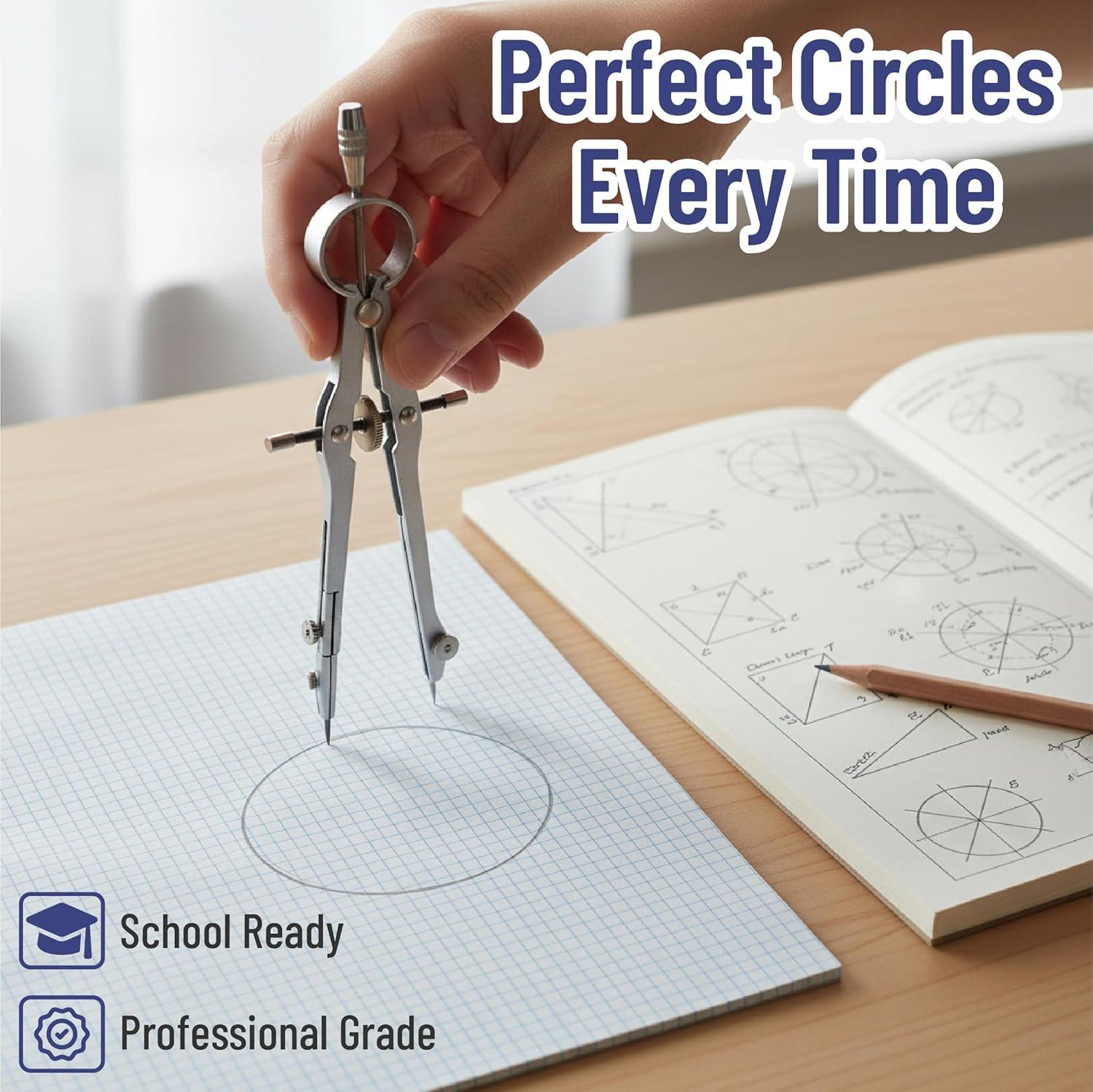 imageMr Pen Geometry Set 15 pcs Light Blue 6 Inch Swing Arm Protractor Divider Set Squares Ruler Compasses and ProtractorLight Grey