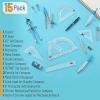 imageMr Pen Geometry Set 15 pcs Blue 6 Inch Swing Arm Protractor Divider Set Squares Ruler Compasses and ProtractorBlue
