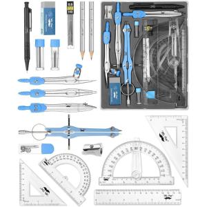 imageMr Pen Geometry Set 15 pcs Blue 6 Inch Swing Arm Protractor Divider Set Squares Ruler Compasses and ProtractorBlue