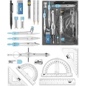 imageMr Pen Geometry Set 15 pcs Blue 6 Inch Swing Arm Protractor Divider Set Squares Ruler Compasses and ProtractorLight Blue