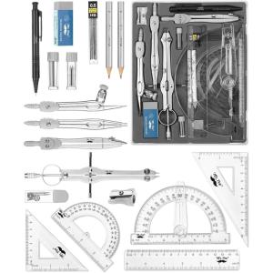 imageMr Pen Geometry Set 15 pcs Blue 6 Inch Swing Arm Protractor Divider Set Squares Ruler Compasses and ProtractorLight Grey