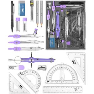 imageMr Pen Geometry Set 15 pcs Blue 6 Inch Swing Arm Protractor Divider Set Squares Ruler Compasses and ProtractorPurple