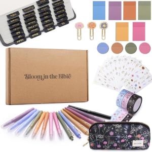 imageMr Pen  Bloom in the Bible Journaling Kit Bible Study Kit Journaling Supplies 8 Highlighters and 6 Black Ink Pens 75 Laminated Tabs Washi Tapes Pencil Case and More Christian Gifts for Women