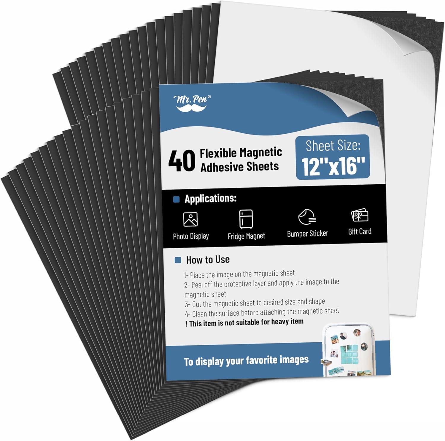 imageMr Pen Flexible Magnetic Sheets with Adhesive Backing 8quot x 10quot 30 Pack Magnet Sheets with Adhesive12 x 16