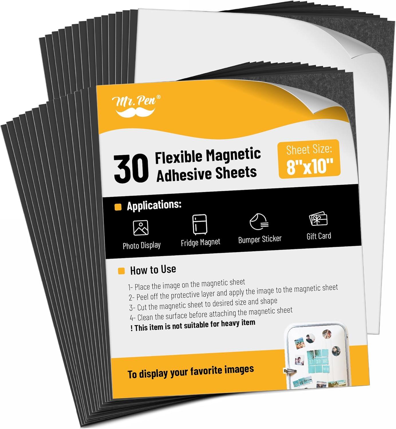 imageMr Pen Flexible Magnetic Sheets with Adhesive Backing 8quot x 10quot 30 Pack Magnet Sheets with Adhesive8 x 10