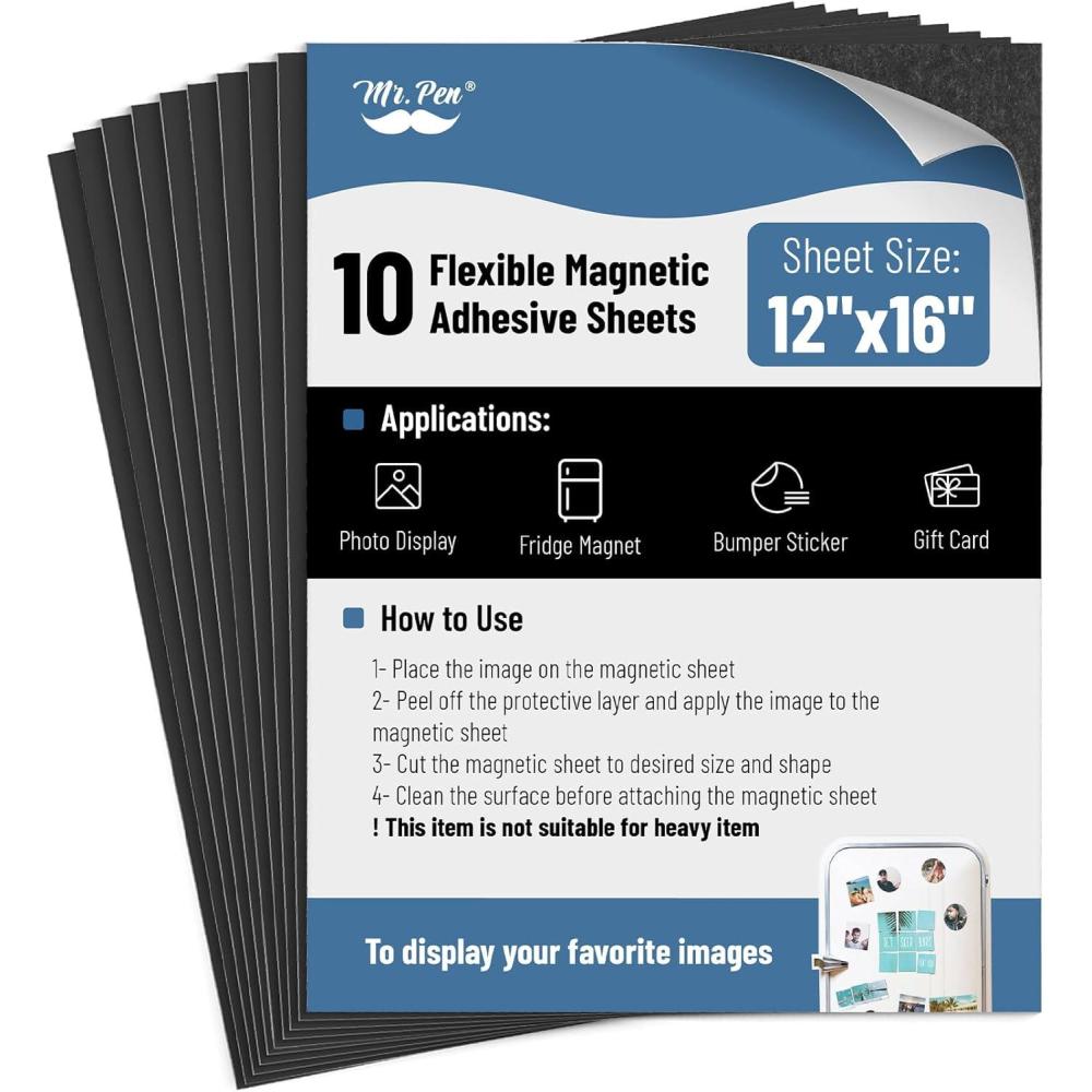 imageMr Pen Flexible Magnetic Sheets with Adhesive Backing 8quot x 10quot 30 Pack Magnet Sheets with Adhesive12 x 16