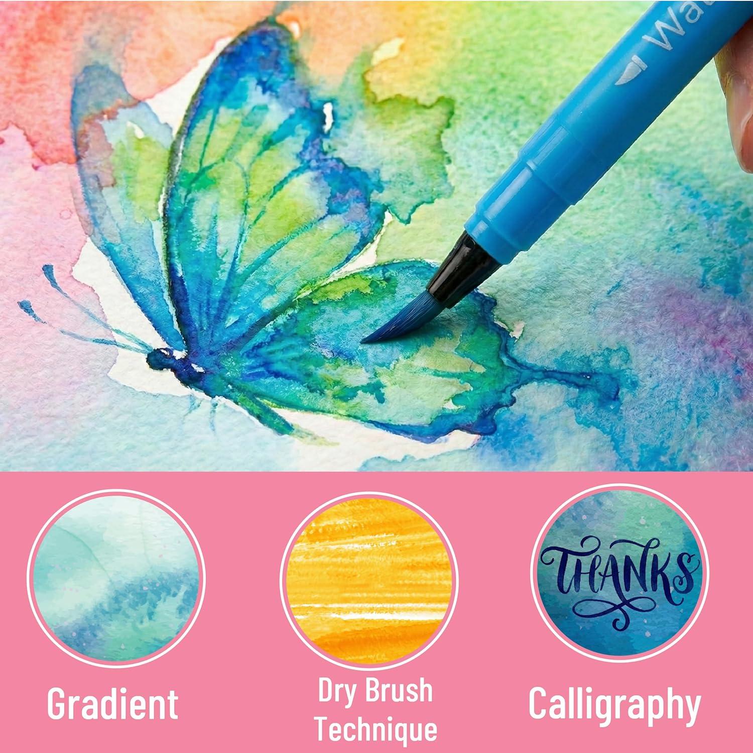 imageMr Pen Watercolor Brush Pens 36 Pack NonToxic Watercolor Markers with Flexible Paint Brush Pens for Coloring Books Calligraphy Blending Journaling ampamp Art Projects