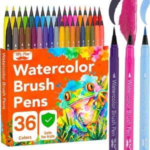 imageMr Pen Watercolor Brush Pens 36 Pack NonToxic Watercolor Markers with Flexible Paint Brush Pens for Coloring Books Calligraphy Blending Journaling ampamp Art Projects