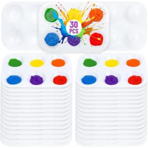 imageMr Pen Plastic Paint Palette 30 Pack 6 Wells White Rectangular Paint Tray Palette for Painting DIY Craft