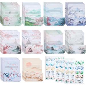 image:imageMr Pen Stationery Writing Paper with Envelopes 85 x 11 Inch 160 Pack50 Letter Writing Paper with 50 Envelopes and 60 Round Dot Sticker Cherry Blossoms Cute Stationary Set with 10 Design