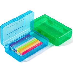 image:imageMr Pen Clear Pencil Boxes 2 Pack BlackGray SnapTight Lid Plastic Pencil Box Organizer 79x45x24Blue  Green
