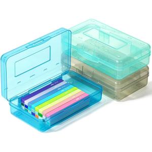 image:imageMr Pen Clear Pencil Boxes 2 Pack BlackGray SnapTight Lid Plastic Pencil Box Organizer 79x45x24Blue  Mint  Smoky