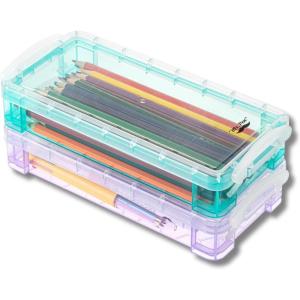 image:imageMr Pen Clear Pencil Boxes 2 Pack BlackGray SnapTight Lid Plastic Pencil Box Organizer 79x45x24Blue  Pink