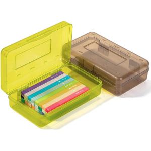 image:imageMr Pen Clear Pencil Boxes 2 Pack BlackGray SnapTight Lid Plastic Pencil Box Organizer 79x45x24Green  Brown