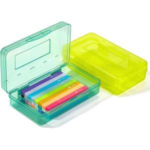 image:imageMr Pen Clear Pencil Boxes 2 Pack BlackGray SnapTight Lid Plastic Pencil Box Organizer 79x45x24Green Shades