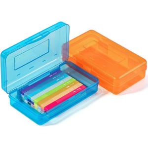 image:imageMr Pen Clear Pencil Boxes 2 Pack BlackGray SnapTight Lid Plastic Pencil Box Organizer 79x45x24Orange  Blue