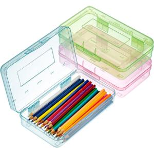 image:imageMr Pen Clear Pencil Boxes 2 Pack BlackGray SnapTight Lid Plastic Pencil Box Organizer 79x45x24Pink  Blue  Green