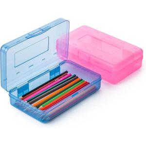 image:imageMr Pen Clear Pencil Boxes 2 Pack BlackGray SnapTight Lid Plastic Pencil Box Organizer 79x45x24Pink  Blue