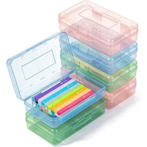 image:imageMr Pen Clear Pencil Boxes 2 Pack BlackGray SnapTight Lid Plastic Pencil Box Organizer 79x45x24Pink  Green  Blue