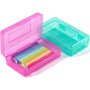 image:imageMr Pen Clear Pencil Boxes 2 Pack BlackGray SnapTight Lid Plastic Pencil Box Organizer 79x45x24Pink  Turquoise
