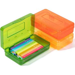 image:imageMr Pen Clear Pencil Boxes 2 Pack BlackGray SnapTight Lid Plastic Pencil Box Organizer 79x45x24Yellow  Red Orange  Grass Green