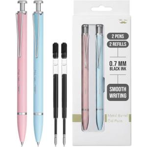 image:imageMr Pen Metal Retractable Gel Pens 2 Pack Black Ink 2 Refills Fine Point 07 mm Fast Dry Smooth Writing Cute Pens for Drawing Writing Planner and School Supplies