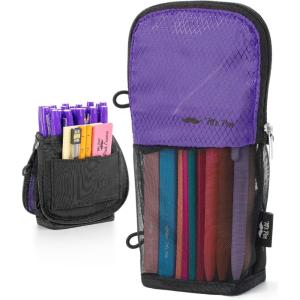 image:imageMr Pen Standing Pencil Case Pouch Sit amp Lay MeshView Design Black with Red Zipper Interior Pocket amp 2 Elastic Binder Loops Cute Pencil Case for Girls and BoysBlack  Purple
