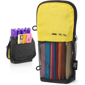image:imageMr Pen Standing Pencil Case Pouch Sit amp Lay MeshView Design Black with Red Zipper Interior Pocket amp 2 Elastic Binder Loops Cute Pencil Case for Girls and BoysBlack  Yellow