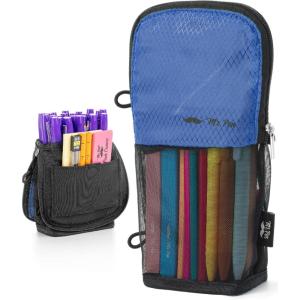 image:imageMr Pen Standing Pencil Case Pouch Sit amp Lay MeshView Design Black with Red Zipper Interior Pocket amp 2 Elastic Binder Loops Cute Pencil Case for Girls and BoysBlack  Blue