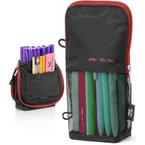 image:imageMr Pen Standing Pencil Case Pouch Sit amp Lay MeshView Design Black with Red Zipper Interior Pocket amp 2 Elastic Binder Loops Cute Pencil Case for Girls and BoysBlack with Red Zipper