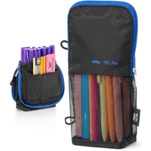 image:imageMr Pen Standing Pencil Case Pouch Sit amp Lay MeshView Design Black with Red Zipper Interior Pocket amp 2 Elastic Binder Loops Cute Pencil Case for Girls and BoysBlack with Blue Zipper