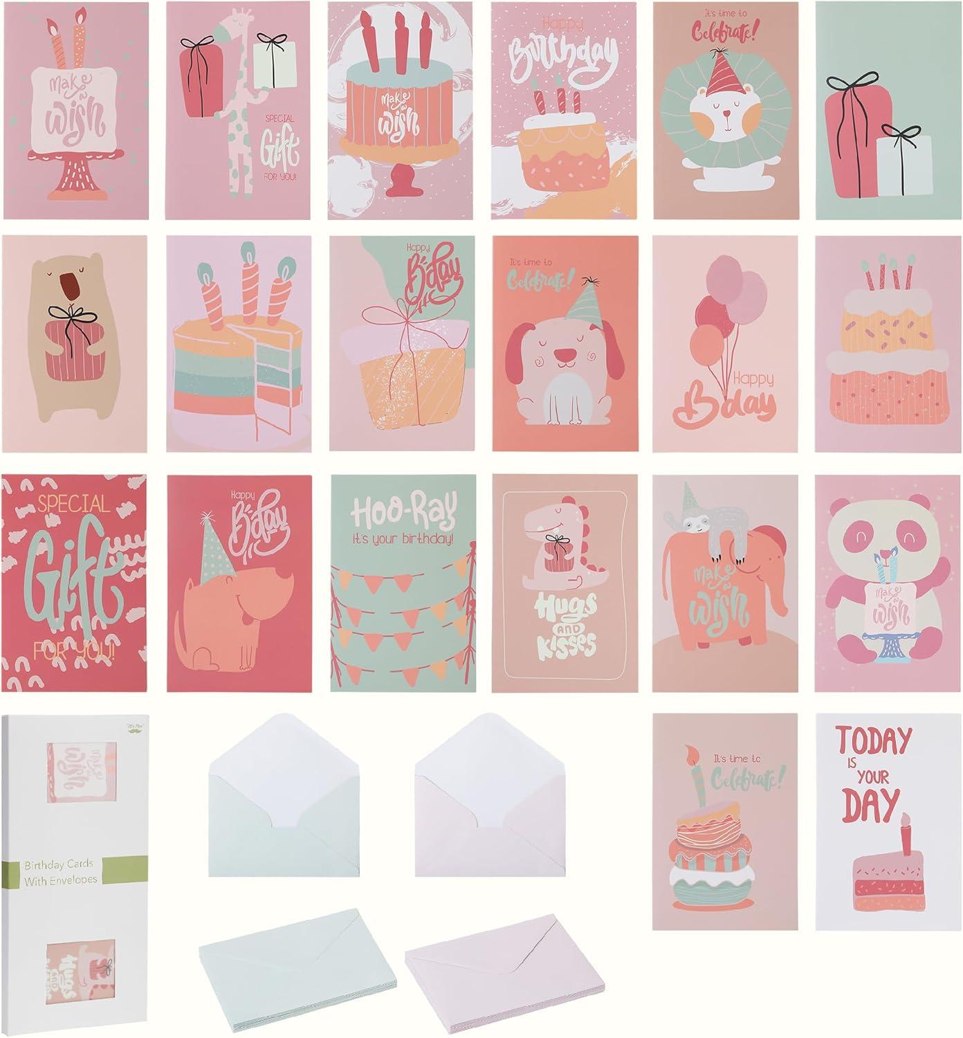 image:imageMr Pen Happy Birthday Cards for Kids 375 x 52 48 Pack with Envelopes 6 Colorful Animal Designs Kids Birthday CardLight coral