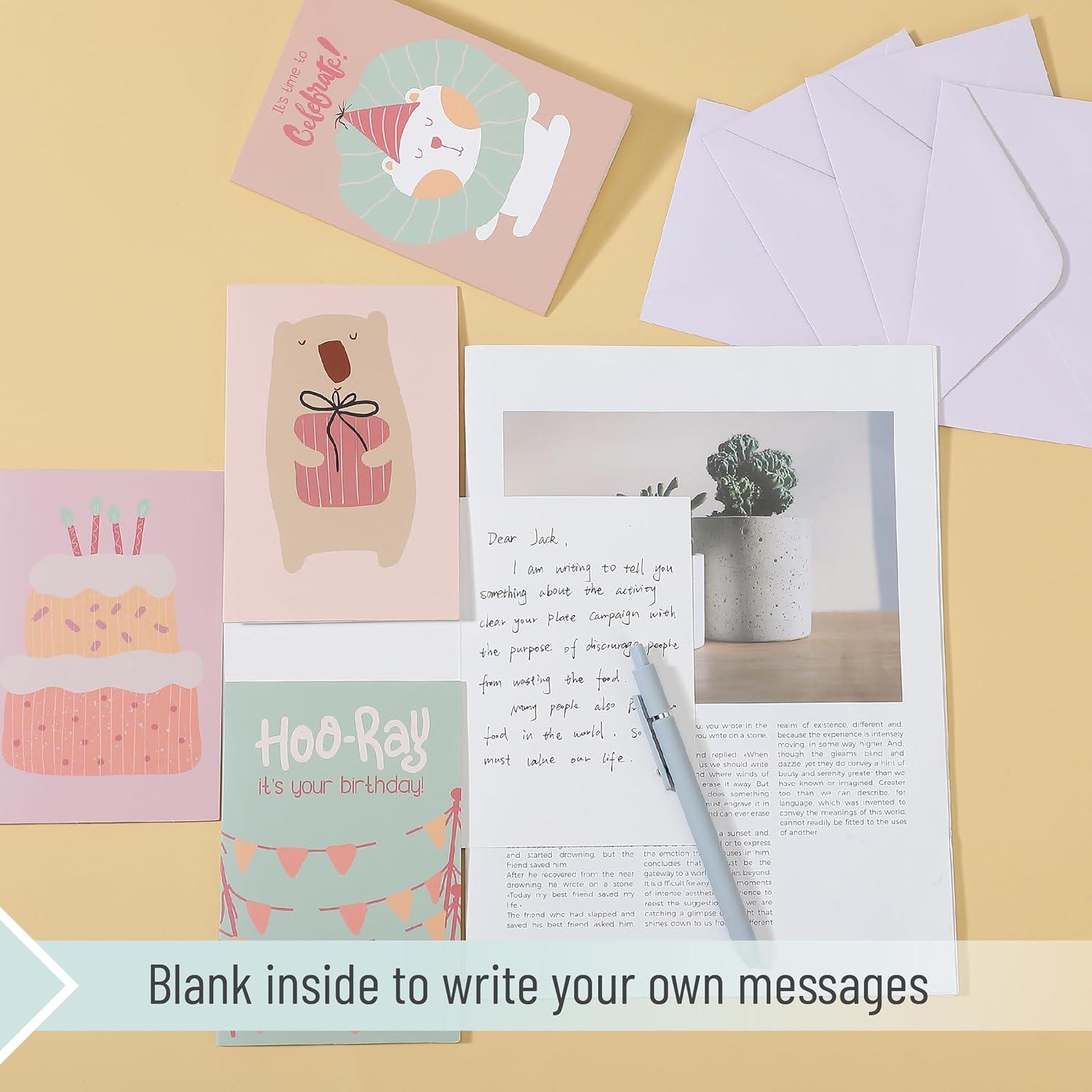 image:imageMr Pen Happy Birthday Cards for Kids 375 x 52 48 Pack with Envelopes 6 Colorful Animal Designs Kids Birthday CardLight coral