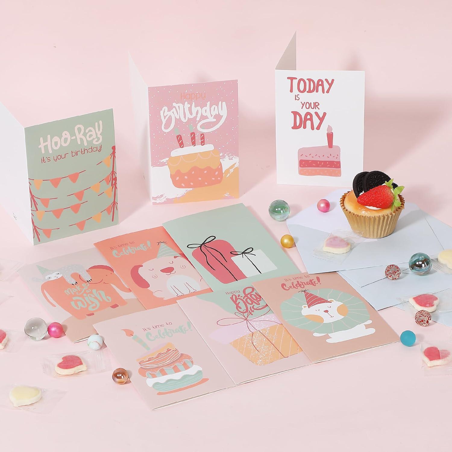 image:imageMr Pen Happy Birthday Cards for Kids 375 x 52 48 Pack with Envelopes 6 Colorful Animal Designs Kids Birthday CardLight coral