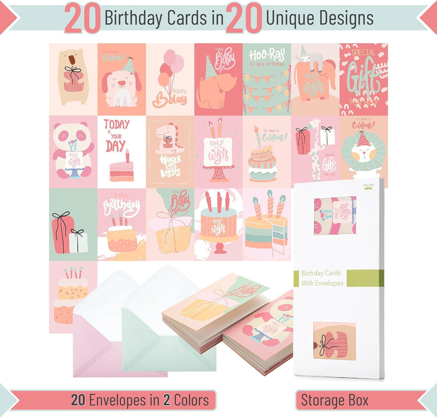 image:imageMr Pen Happy Birthday Cards for Kids 375 x 52 48 Pack with Envelopes 6 Colorful Animal Designs Kids Birthday CardLight coral