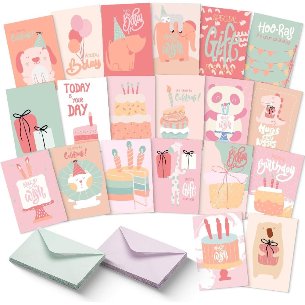 image:imageMr Pen Happy Birthday Cards for Kids 375 x 52 48 Pack with Envelopes 6 Colorful Animal Designs Kids Birthday CardLight coral