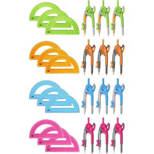 image:imageMr Pen Compass and Protractor Set 12 Sets Colorful Bulk Math Compass for Geometry and DrawingLight Green  Vivid Cerise  Dark Orange Blue