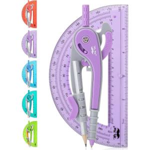 image:imageMr Pen Compass and Protractor Set 12 Sets Colorful Bulk Math Compass for Geometry and DrawingPurple